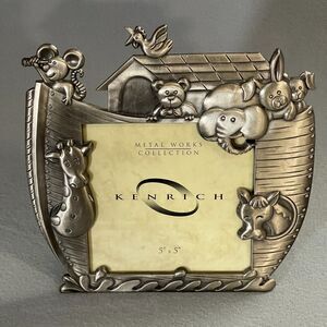Kenrich Noahs Arc Picture Frame 5x5 Cast Metal Baby Animals Nursery Childs Room